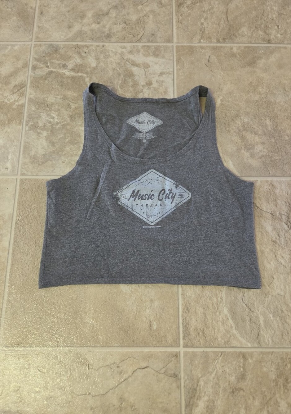 City Threads Heather Gray Cropped Tank with Music City Logo